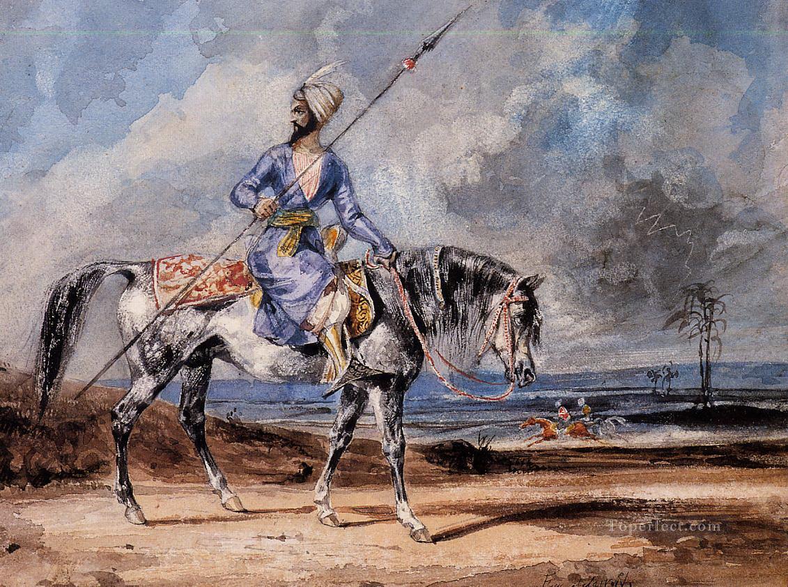 a turkish man on a grey horse Eugene Delacroix Oil Paintings
